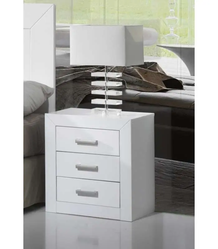 Mesita 3 Cajones en Lacado Blanco, ideal para dormitorios