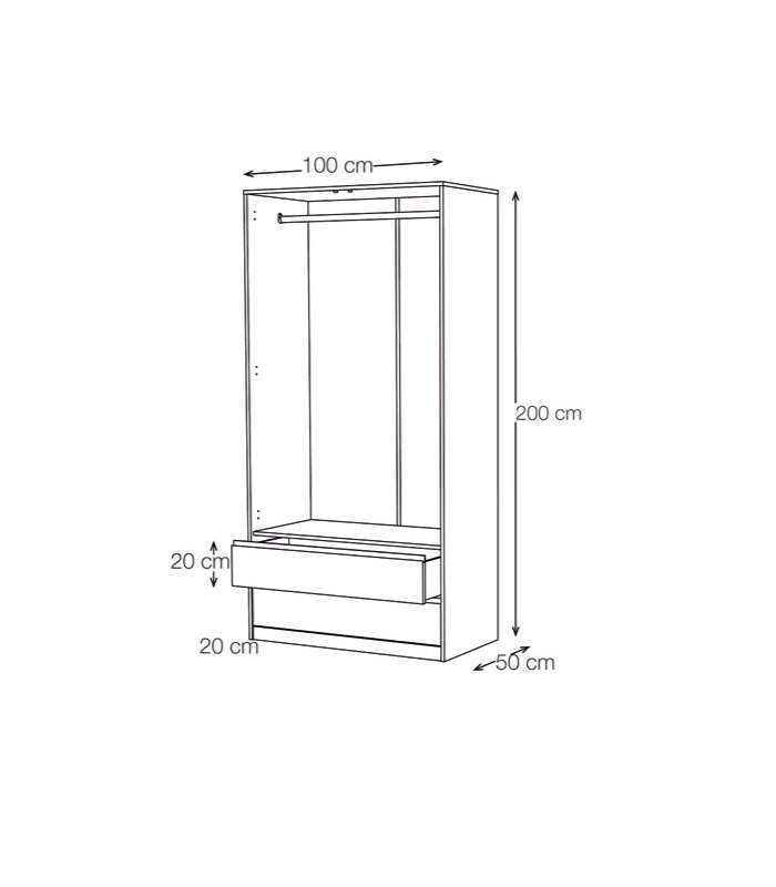 Roupeiro 2 portas 2 gavetas com dobradiças acabamento carvalho/branco 200