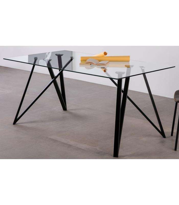 Rectangular dining table Gaia glass top in black finish 76