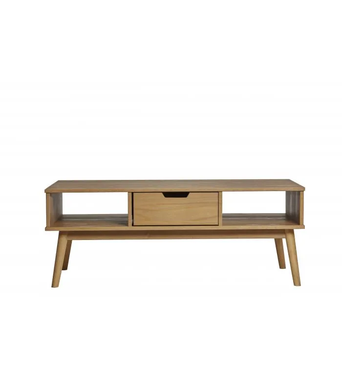 Mesa central com gaveta, estilo nórdico e madeira natural