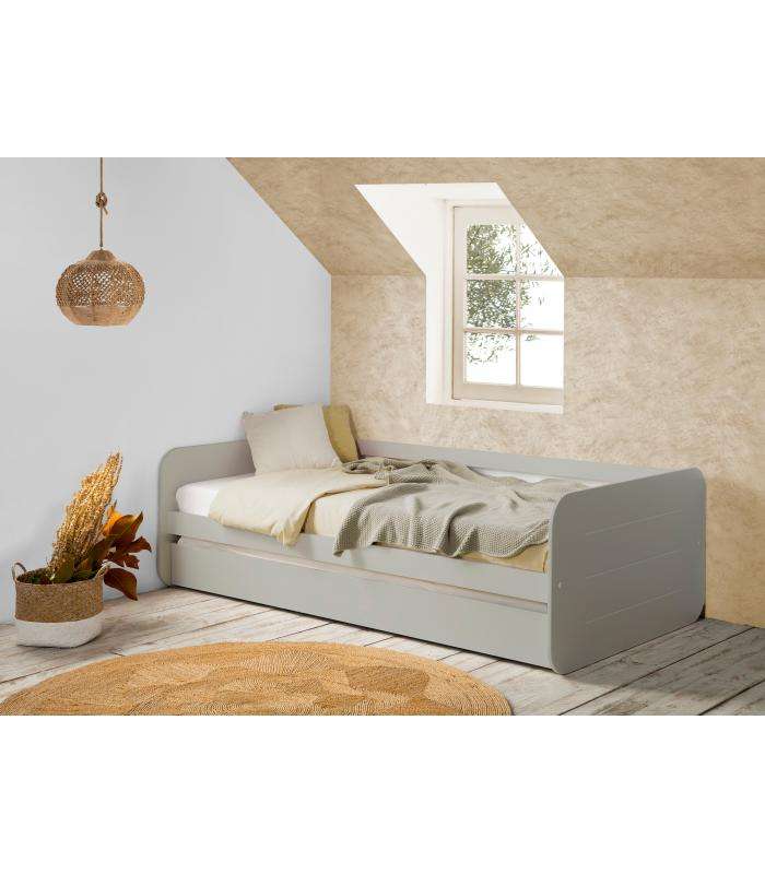 CAMA DE RODAPÉ 0,90 REDONDA 90X190 CINZA C/ APOIO DE BRAÇOSMkric BED