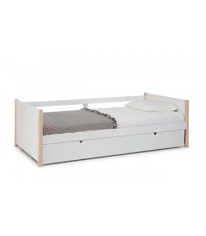 Cama nido Tiana con somier blanco/natural, 90x190 cm