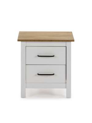Mesita blanca de 2 cajones con tapa natural