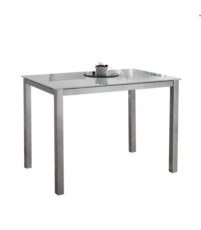 Mesa fija cocina cristal blanco, patas grises 75x105x60
