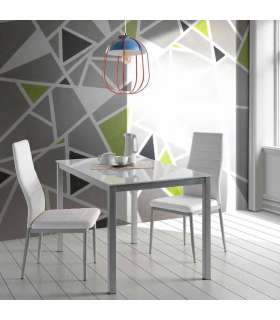 Mesa de cozinha fixa de vidro branco com estrutura cinza 75