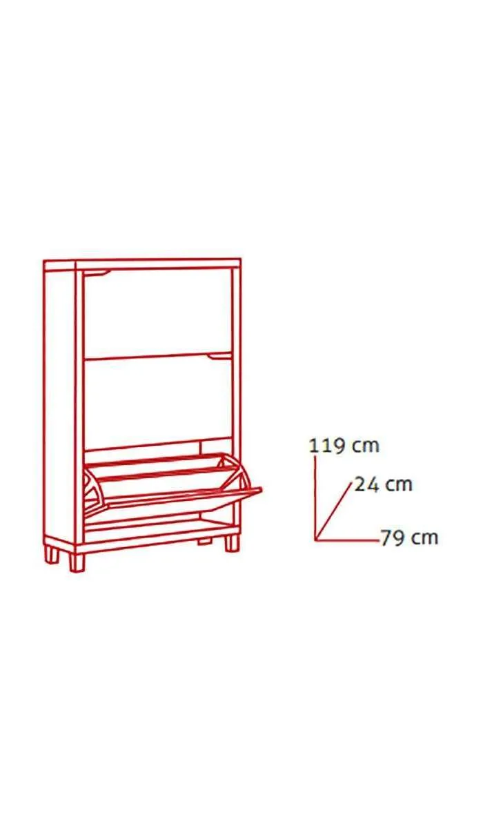 Zapatero 3 puertas blanco/negro, 79x119x24 cm