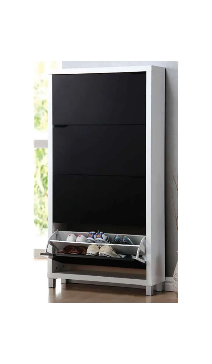 Zapatero 4 puertas en blanco/negro, 79x155x24 cm