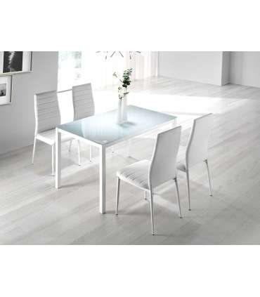 Nuria white glass dining table
