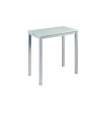 Mesa alta extensível Laia com acabamento em vidro branco, 95 (altura) x 95 (comprimento) x 55/95 largura