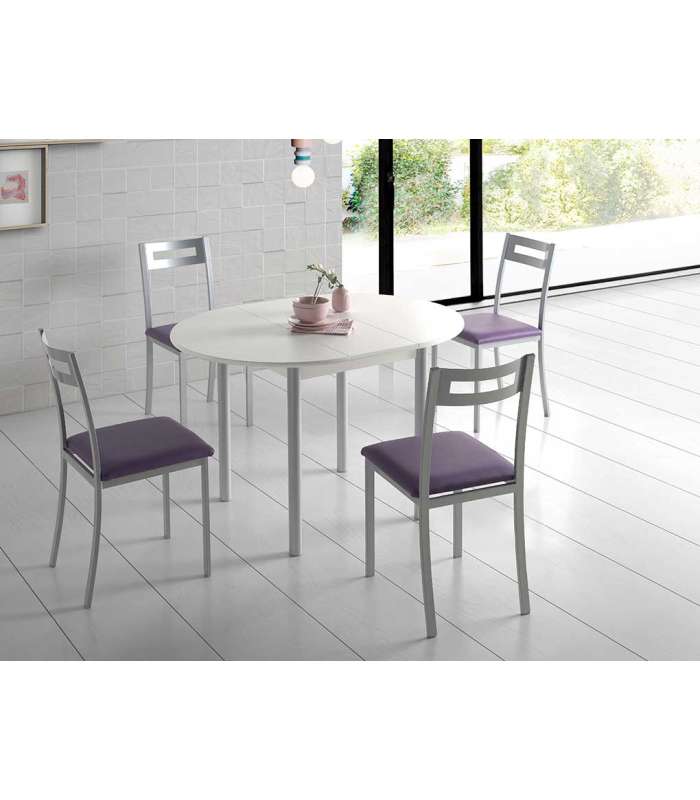 Mesa de cocina extensible tipo libro en blanco y roble Lagos