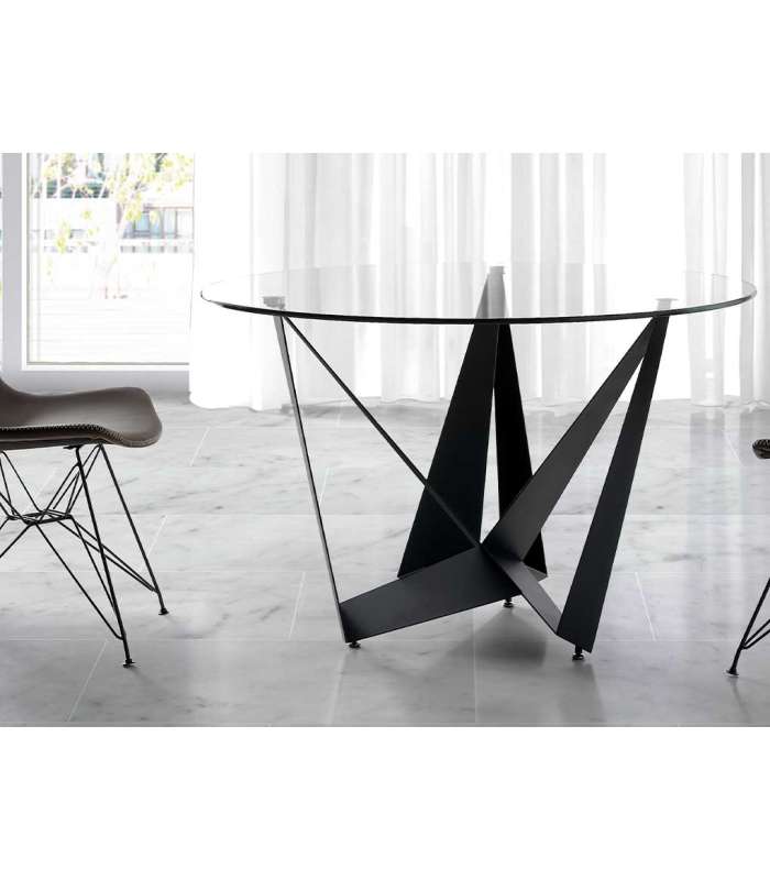 Mesa fija circular de vidrio templado BAYONNE 120 x 76 cm