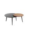 Coffee table with two circular bodies in walnut and matte gray MANILA 80/59.5 x 41/43.5 cm (diameter x height)