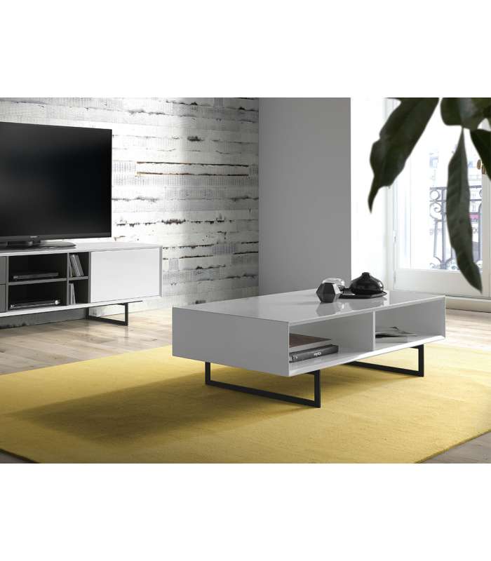 Mesa de centro rectangular en blanco alto brillo LOIRA 120 x 60