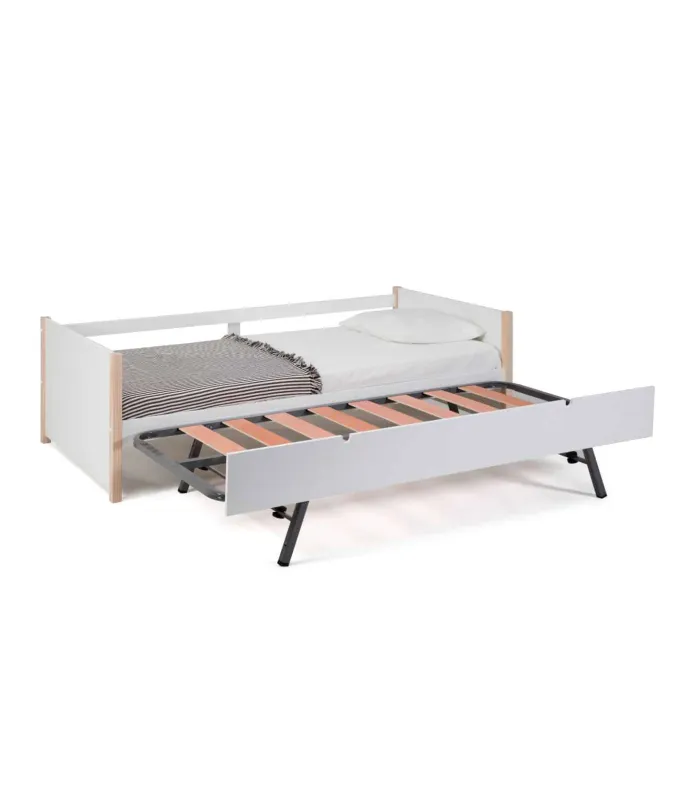 Cama nido Tiana con somier blanco/natural, 90x190 cm