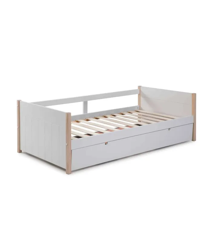 Cama nido Tiana con somier blanco/natural, 90x190 cm