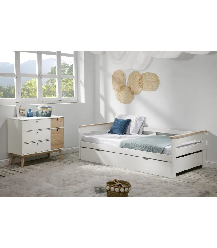 Cama nido Eva 90cm blanco/natural, elegante y funcional