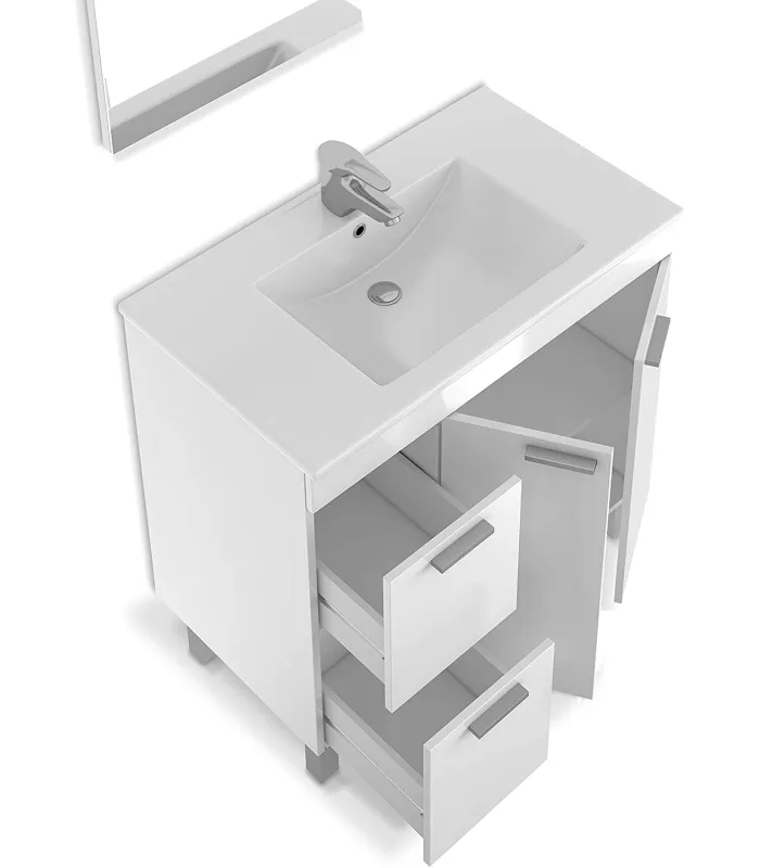 Mueble con lavabo y espejo en blanco elegante