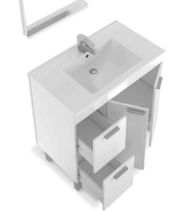 Mueble Aktiva con lavabo y con espejo en acabado blanco 80