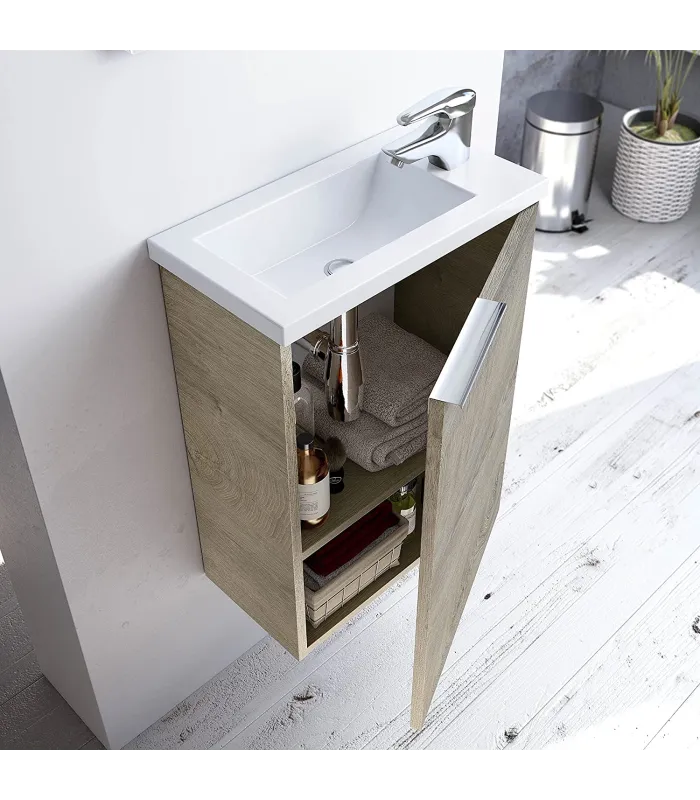 Mueble con lavabo y espejo, acabado imitación a madera 58
