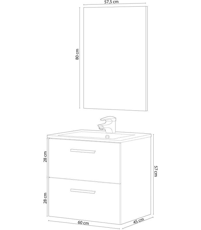 copy of 80cm wide furniture with sink and mirror in ash grey