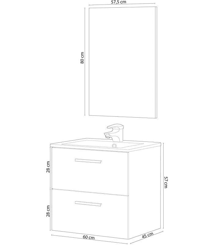 copy of 80cm wide furniture with sink and mirror in ash grey