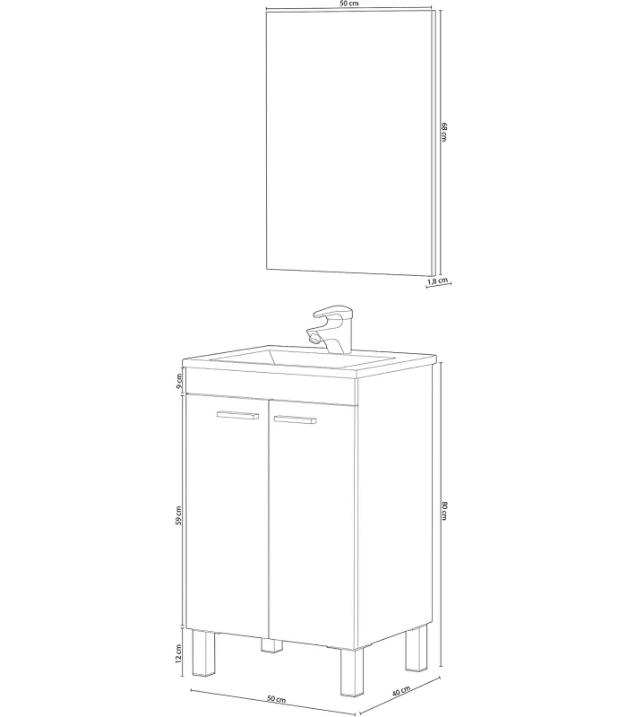 copy of 80cm wide furniture with sink and mirror in ash grey