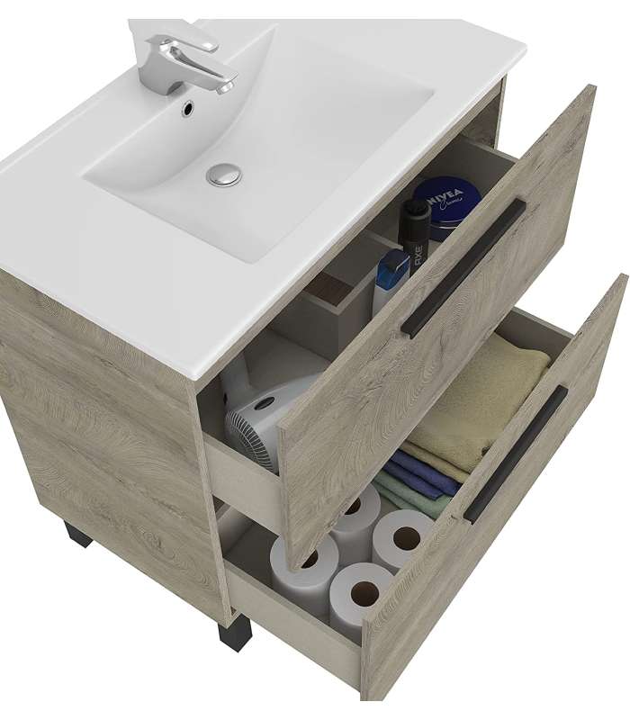 Frs Conjuntos baño Mueble de baño con lavabo y espejo, acabado