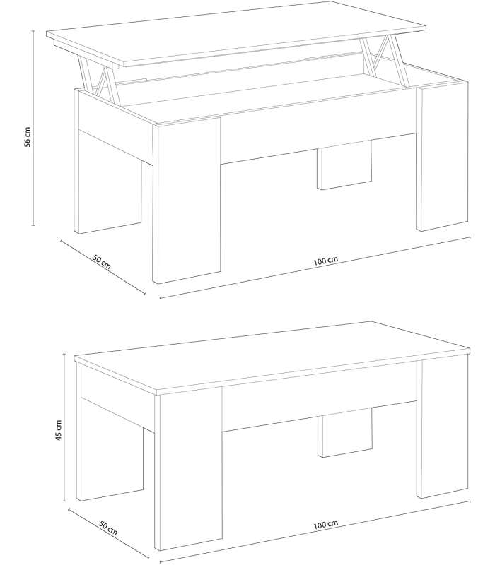 Mesa centro elevable Color Blanco Artik, Medidas: 100 cm