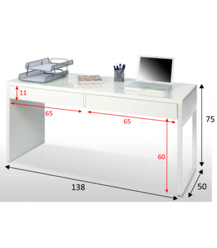 Mesa reversível 2 gavetas Dallas em acabamento branco 138