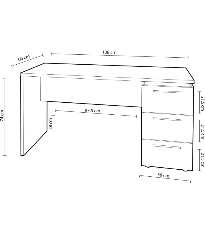 Mesa despacho Tokio 3 cajones, blanca, moderna