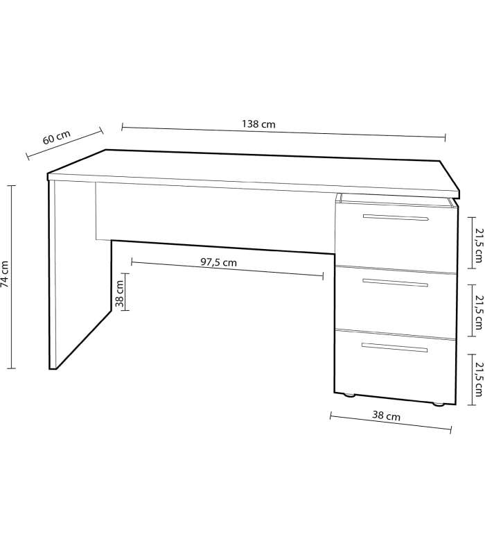 Theon office table three white artik drawers