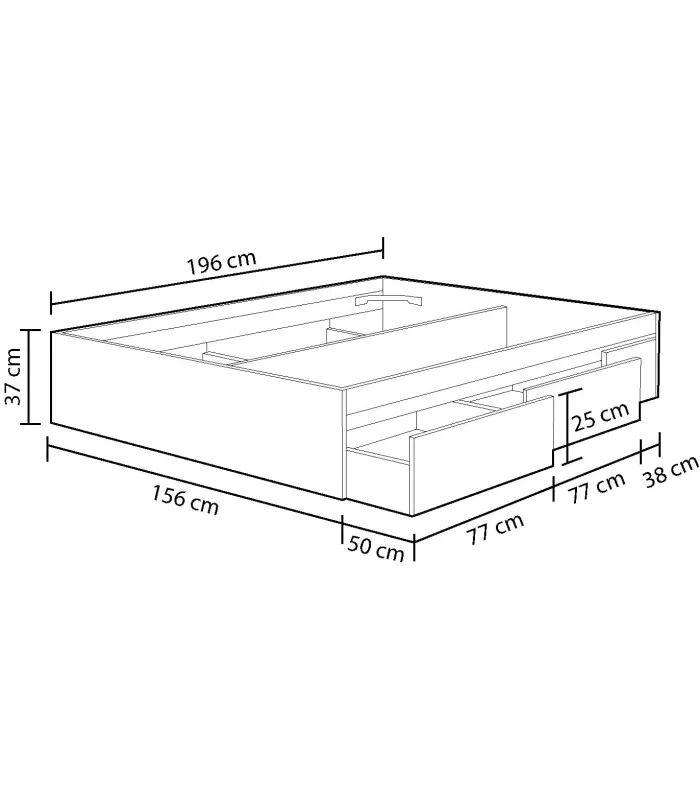 Kendra bed for 150x190 mattresses with 4 drawers at the bottom