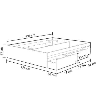 Kendra bed for 150x190 mattresses with 4 drawers at the bottom