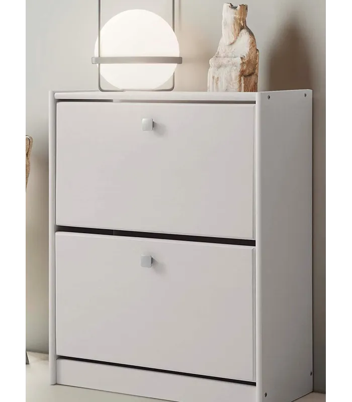 Zapatero 2 trampones en madera maciza blanca