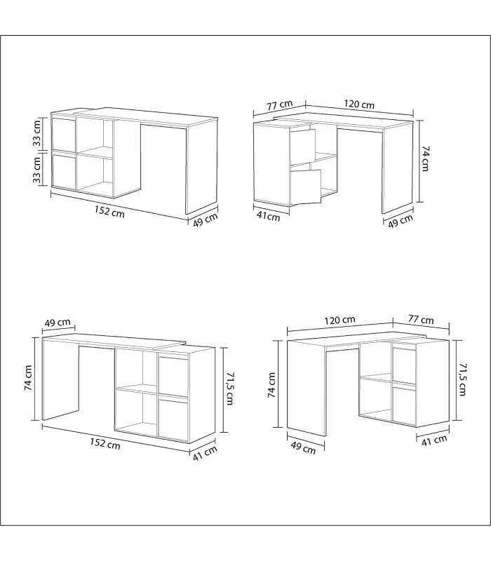 Desk Fits with 2-door, 2-hole reversible buc.