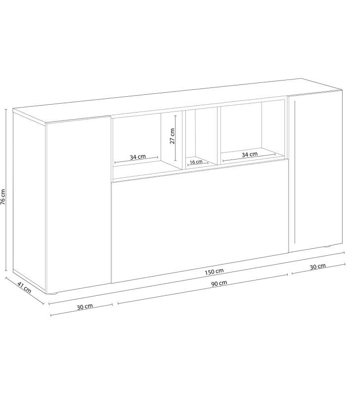  Aparadores Aparador Maud 3 puertas blanco roble Alaska 76 cm