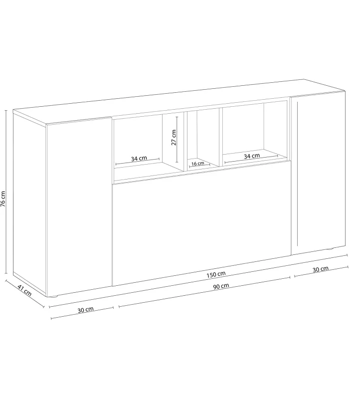  Aparadores Aparador Maud 3 puertas blanco roble Alaska 76 cm