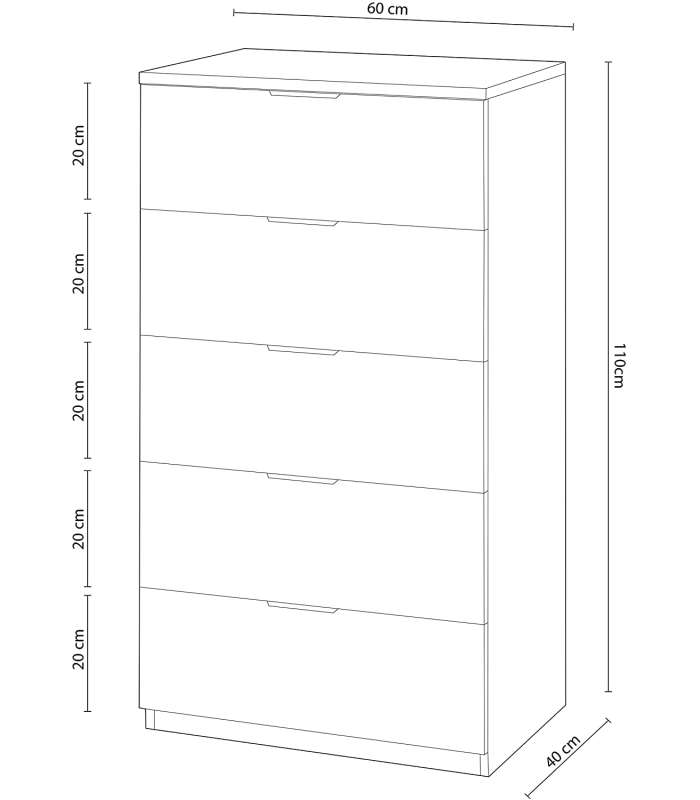 Sinfonier 5 drawers Model Maya Finish in white artic.