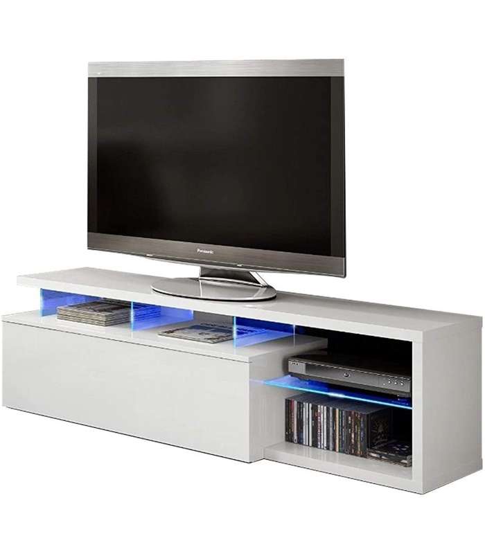 Modulo de TV Moderno, Mueble Salon Selena Blanco Brillo y Luces