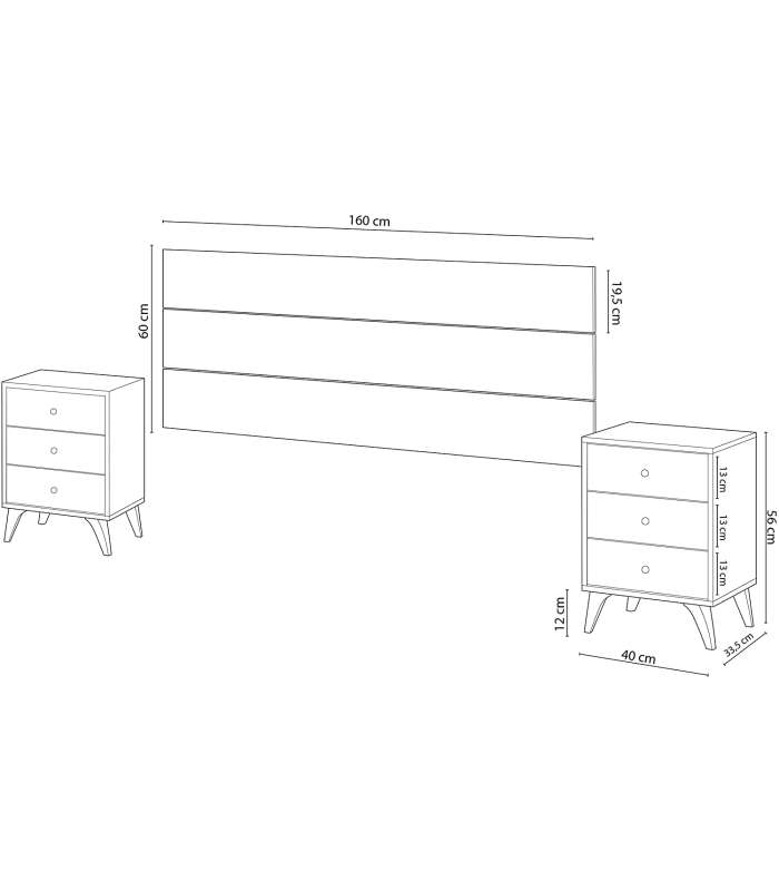 Conjunto de cabecero y dos mesitas 240 CM (ANCHO) X 101 CM