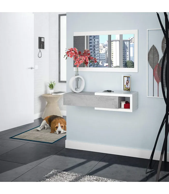 Mueble recibidor Zoe en gris cemento moderno