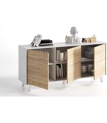 Sideboard 3 doors Stylus plus in bright white and Canadian oak
