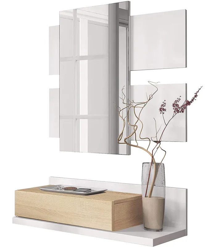 Recibidor moderno con cajón y espejo en madera