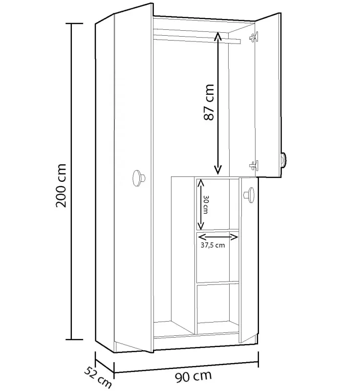 Armario Violeta 3 puertas blanco/verde 200x90x52 cm