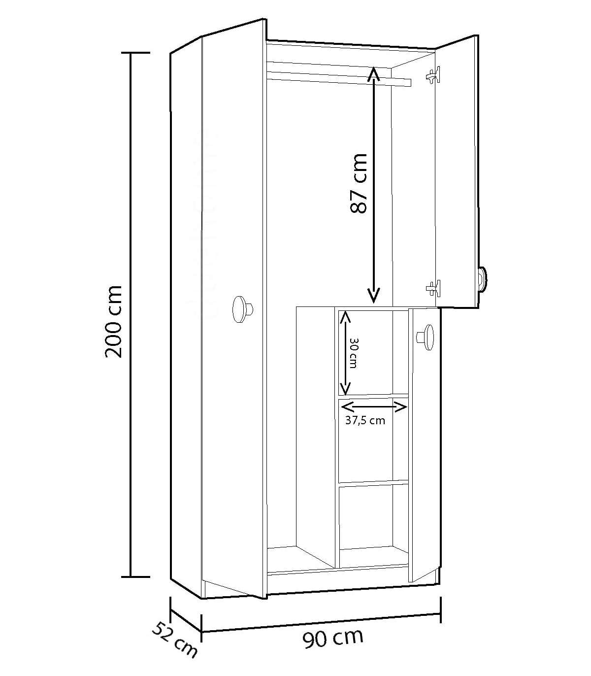 Armario ropero 3 puertas abatibles acabado blanco/verde acqua 200 cm(alto)  90 cm(ancho) 52 cm(fondo)
