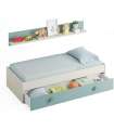 Boy trundle bed with wall shelf White Alps combined Aqua Green