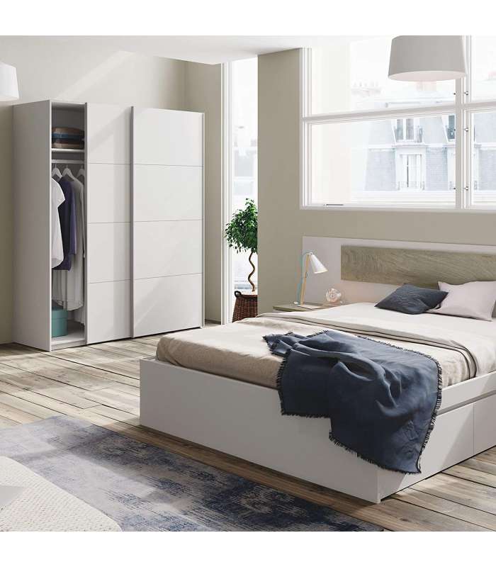 Wardrobe with two sliding doors Arya 150 cm in white artik