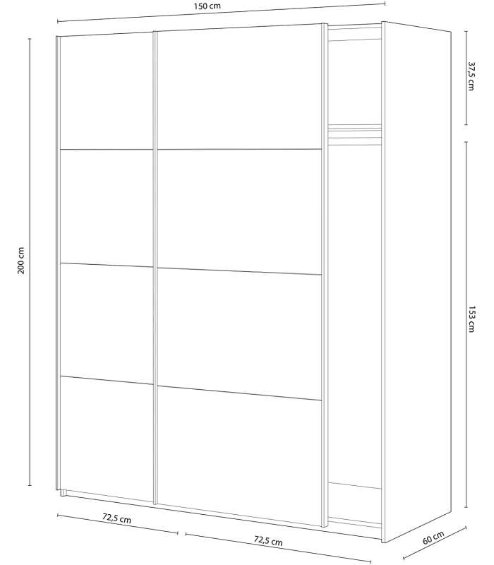 Wardrobe with two sliding doors Arya 150 cm in white artik