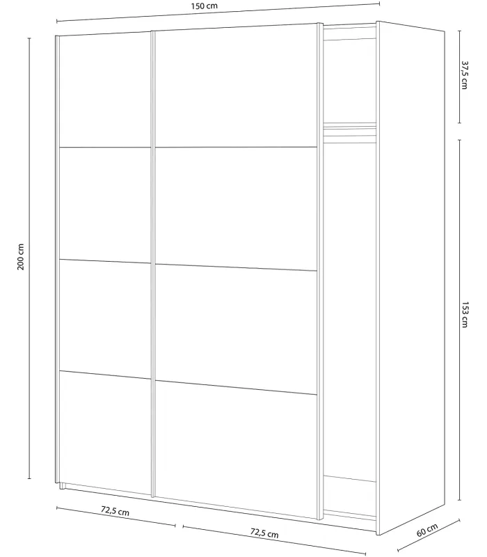 Wardrobe with two sliding doors Arya 150 cm in white artik