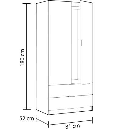 Wardrobe 2 doors 2 drawers 81.50 cm wide